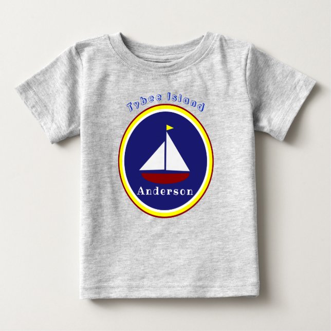 Camiseta Para Bebê Tybee Island Georgia Cute Sailboat with Name (Frente)