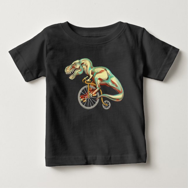 Camiseta Para Bebê Tyrannosaurus Rex Andando uma Bicicleta (Frente)