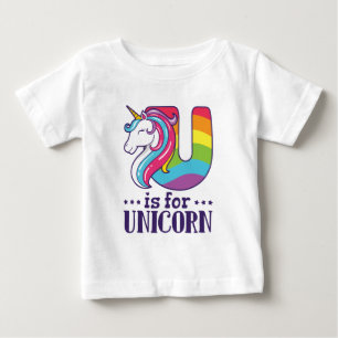 Camiseta Para Bebê U é para Unicorn Alphabet