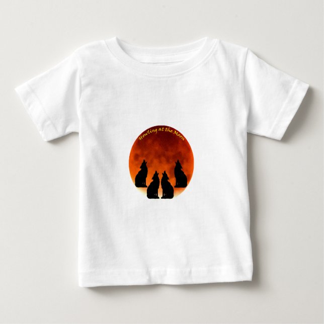 Camiseta Para Bebê Uivando para a Lua. (Frente)