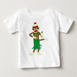 Camiseta Para Bebê Ukulele do macaco da peúga
