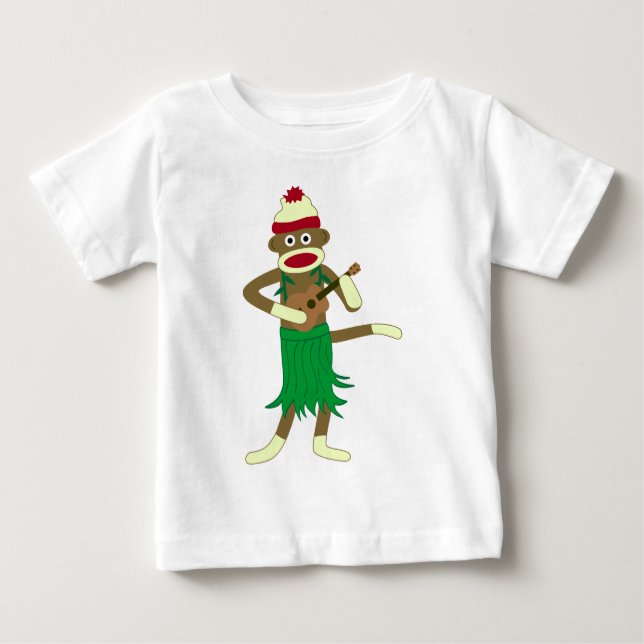 Camiseta Para Bebê Ukulele do macaco da peúga (Frente)