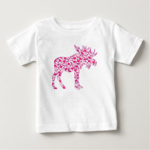 Camiseta Para Bebê Um Alce Bonito feito em corações cor-de-rosa