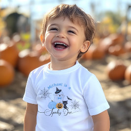Camiseta Para Bebê Um Aniversário Assustador de Halloween azul Boo