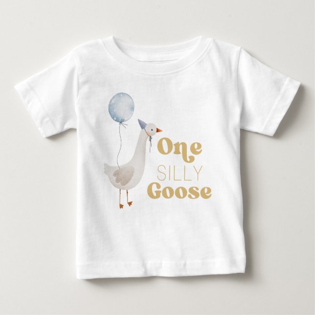 Camiseta Para Bebê Um Aniversário de 1 Ano de Silly Goose (Frente)