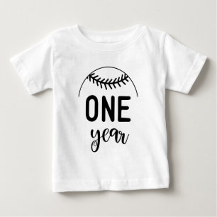 Camiseta Para Bebê Um Ano de Marco de Bebê de Beisebol -