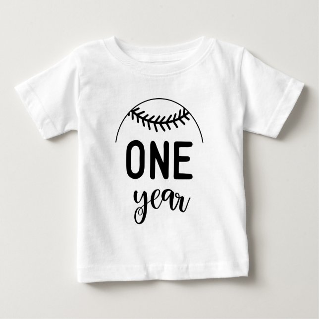 Camiseta Para Bebê Um Ano de Marco de Bebê de Beisebol - (Frente)