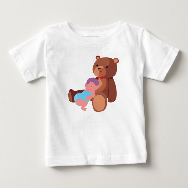 Camiseta Para Bebê um bebê com ursinho (Frente)