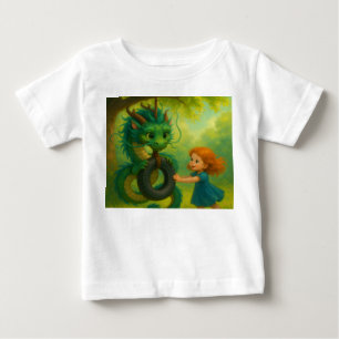 Camiseta Para Bebê Um Bebê Dragão Asiático Verde com Olhos de Cachorr