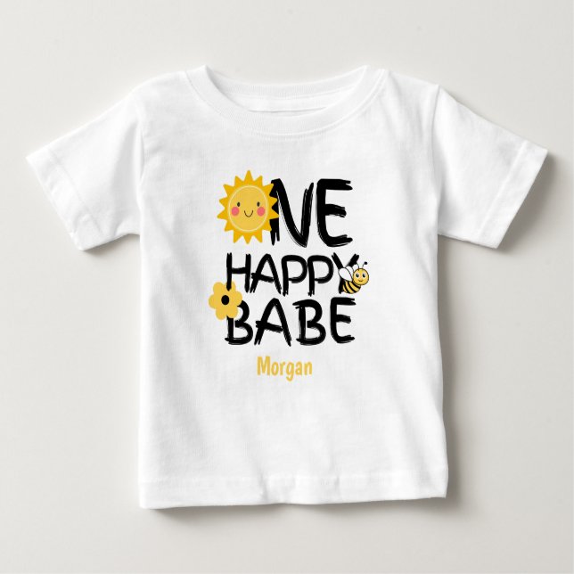 Camiseta Para Bebê Um Bebê Feliz Abelha Amarela Ensolarada Aniversári (Frente)