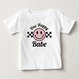 Camiseta Para Bebê Um Bebê Feliz Sorriso Rosa Rosto Aniversário Combi