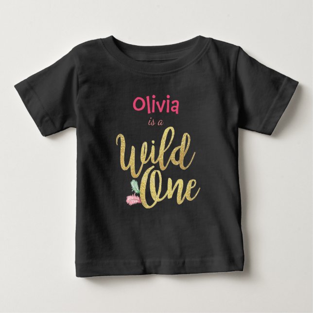 Camiseta Para Bebê Um bebê, primeiro aniversário, moça, traje T-Shirt (Frente)