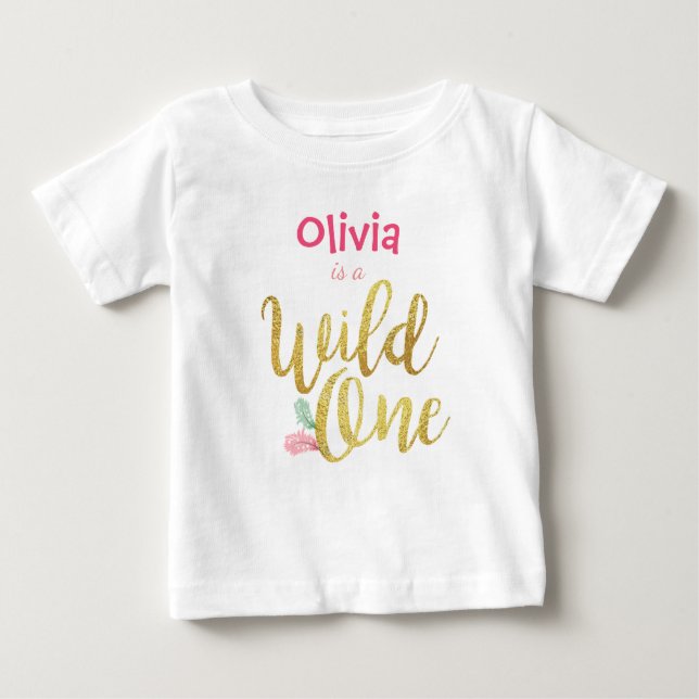 Camiseta Para Bebê Um bebê, primeiro aniversário, moça, traje T-Shirt (Frente)