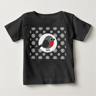 Camiseta Para Bebê Um belo desenho animado Robin com flocos de neve