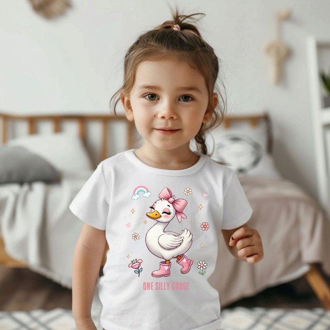 Camiseta Para Bebê Um Bobo Goose Flower Garden primeiro aniversario (Criador carregado)