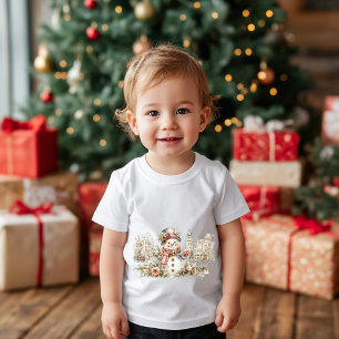 Camiseta Para Bebê um boneco de neve de Natal alegre na rua