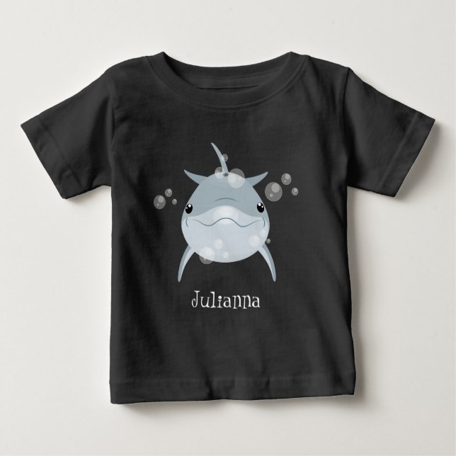 Camiseta Para Bebê Um bonito e feliz desenho animado de golfinho kawa (Frente)