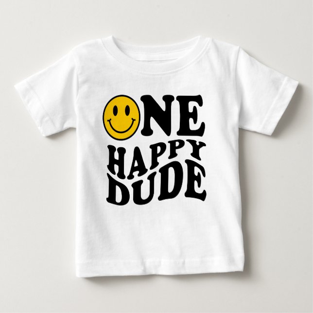 Camiseta Para Bebê Um Cara Feliz | Primeiro Aniversário do Rapaz do S (Frente)