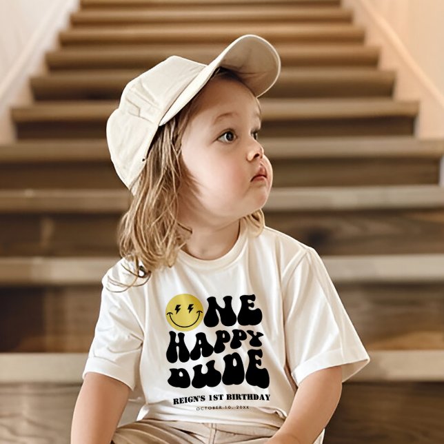 Camiseta Para Bebê Um Cara Feliz | Rapazes, primeiro aniversario De R (Criador carregado)