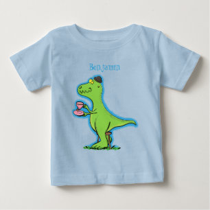 Camiseta Para Bebê Um desenho animado de dinossauros, verde e engraç