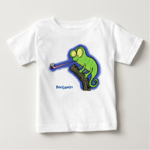 Camiseta Para Bebê Um desenho animado de lagarto de camaleão verde e