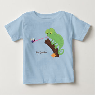 Camiseta Para Bebê Um desenho animado de lagarto de camaleão verde e