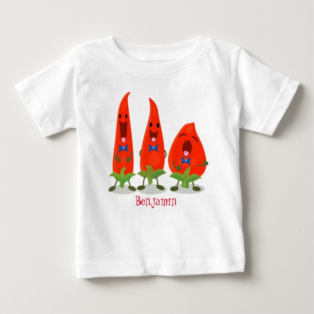 Camiseta Para Bebê Um desenho animado de pimentões cantando pimentões (Frente)