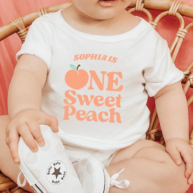 Camiseta Para Bebê Um Doce Peach Orange Primeiro Partido primeiro ani (Criador carregado)