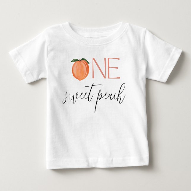 Camiseta Para Bebê Um Doce Pêssego Primeiro Aniversário (Frente)