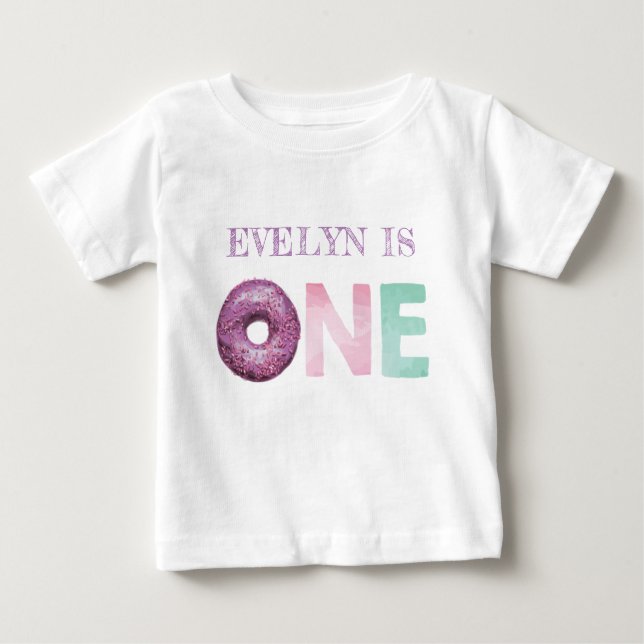 Camiseta Para Bebê Um Doughnut Aniversário Personalizado (Frente)