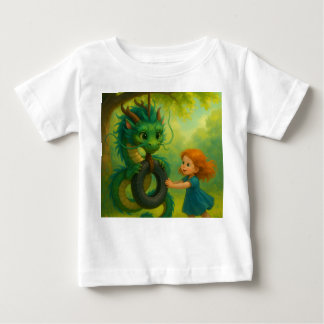 Camiseta Para Bebê Um Dragão Bebê Verde Asiático com Fantasia de Olho