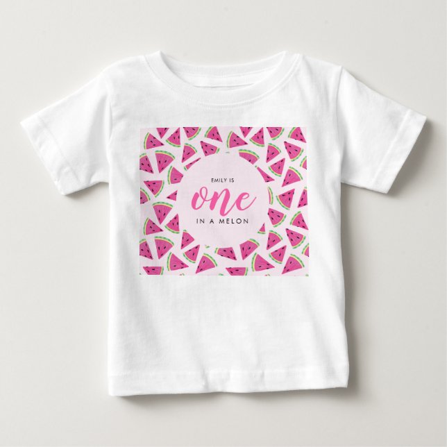 Camiseta Para Bebê Um em um melão aniversário de 1 ano (Frente)