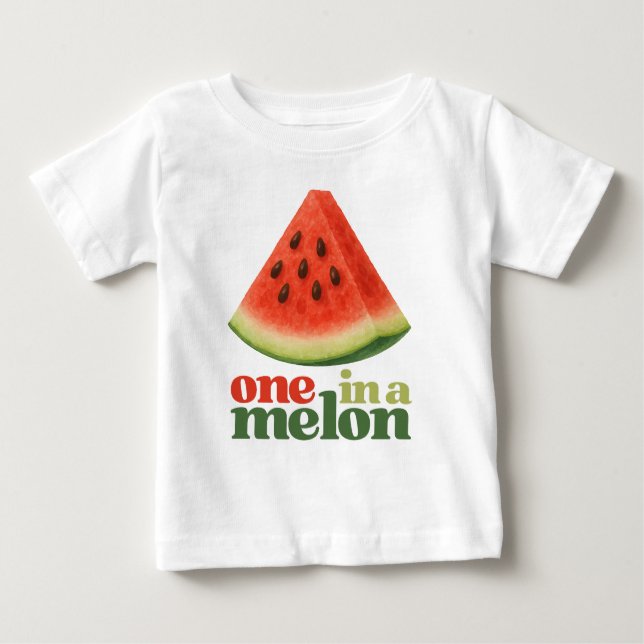 Camiseta Para Bebê Um em um melão, um ano, aniversário (Frente)