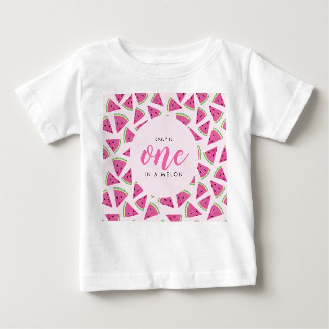 Camiseta Para Bebê Um em um primeiro aniversario de melão (Frente)