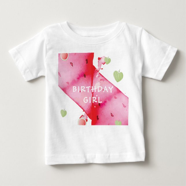 Camiseta Para Bebê Um em uma garota de aniversário linda de melão (Frente)