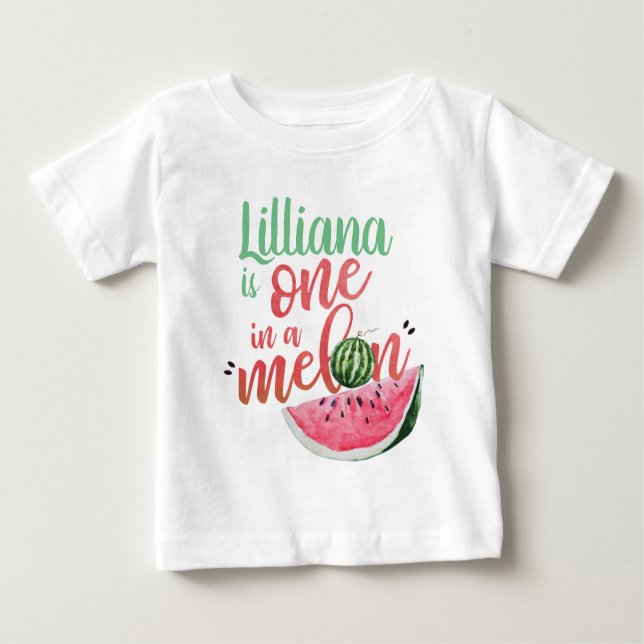 Camiseta Para Bebê Um em uma Melon Watermelon Primeiro Aniversário (Frente)