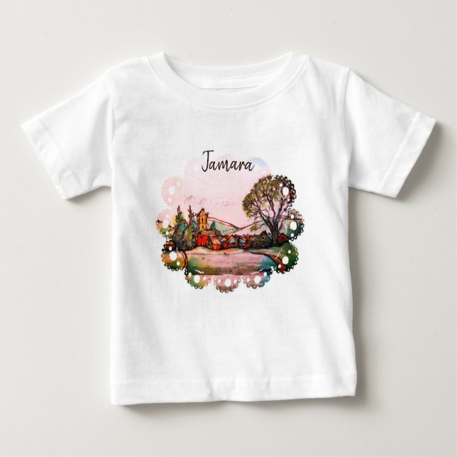 Camiseta Para Bebê Um esboço da Aldeia Britânica Idílica com um nome (Frente)