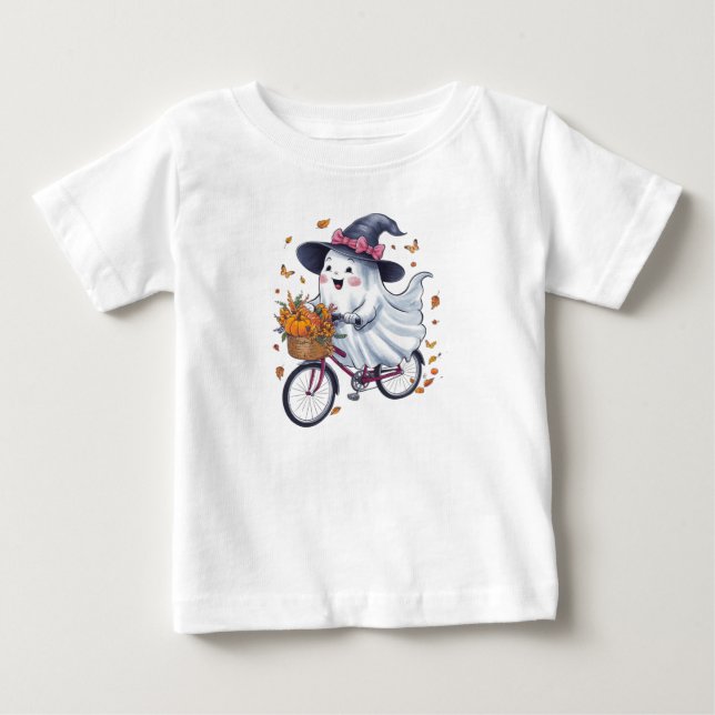 Camiseta Para Bebê Um fantasma andando de bicicleta (Frente)