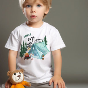 Camiseta Para Bebê Um Feliz Acampador Aniversário de 1 Ano Personaliz