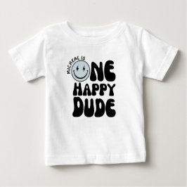 Camiseta Para Bebê Um Feliz Cara Azul Feliz Rapaz Primeiro Aniversári