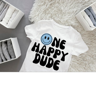 Camiseta Para Bebê Um Feliz Garoto Dude Aniversário de 1 Ano