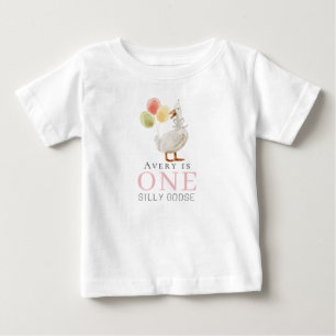 Camiseta Para Bebê Um Ganso Tolo Rosa Menina 1º Aniversário