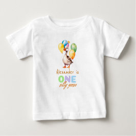 Camiseta Para Bebê Um Garoto Azul Ganso Bobo de 1º Aniversário 