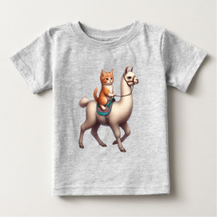 Camiseta Para Bebê Um gatinho Fofinho a andar Fluffy Llama, Cat e Lla