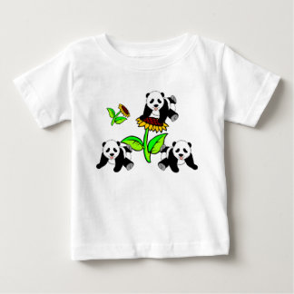 Camiseta Para Bebê Um girassol e ursos de panda