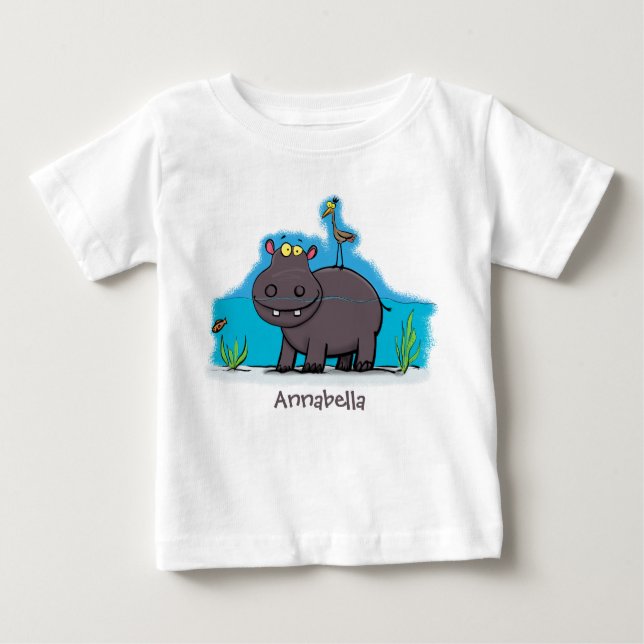 Camiseta Para Bebê Um hipopótamo engraçado bonito com desenhos animad (Frente)