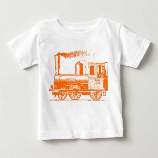 Camiseta Para Bebê Um homem e seu trem - Laranja (Frente)