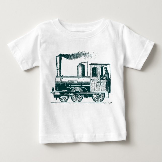 Camiseta Para Bebê Um homem e seu trem - Verde escuro (Frente)