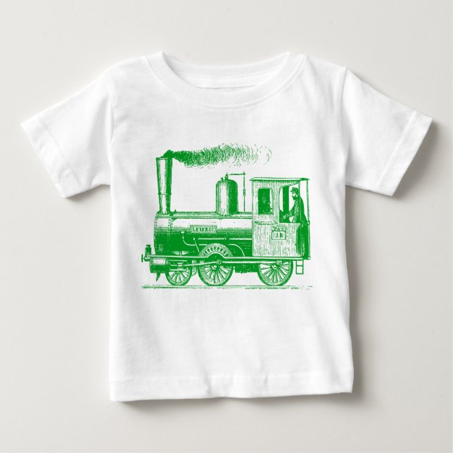 Camiseta Para Bebê Um homem e seu trem - verde-grama (Frente)