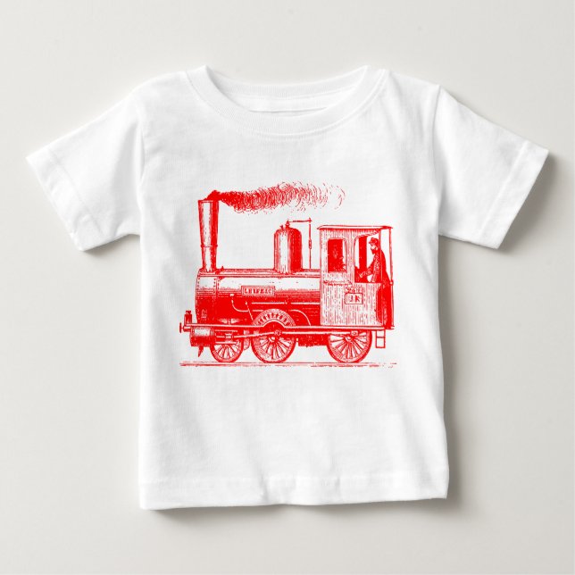 Camiseta Para Bebê Um homem e seu trem - Vermelho (Frente)